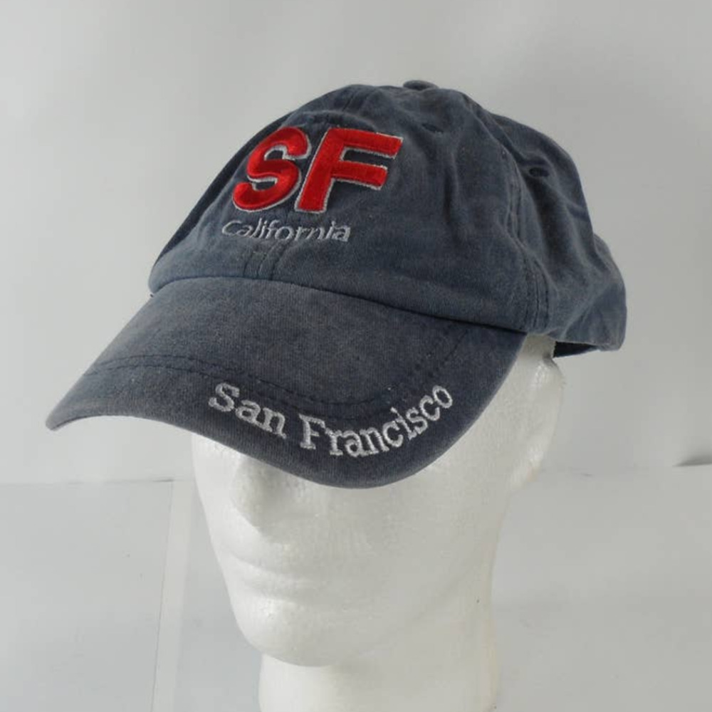 Weathered San Francisco SF California Strapback Cap Hat Blue